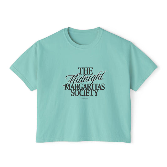 Midnight Margaritas Society Oversized Boxy Tee in Owens Garden | Vintage Cocktail Club Cropped T-Shirt | Witchy Retro Graphic Tee