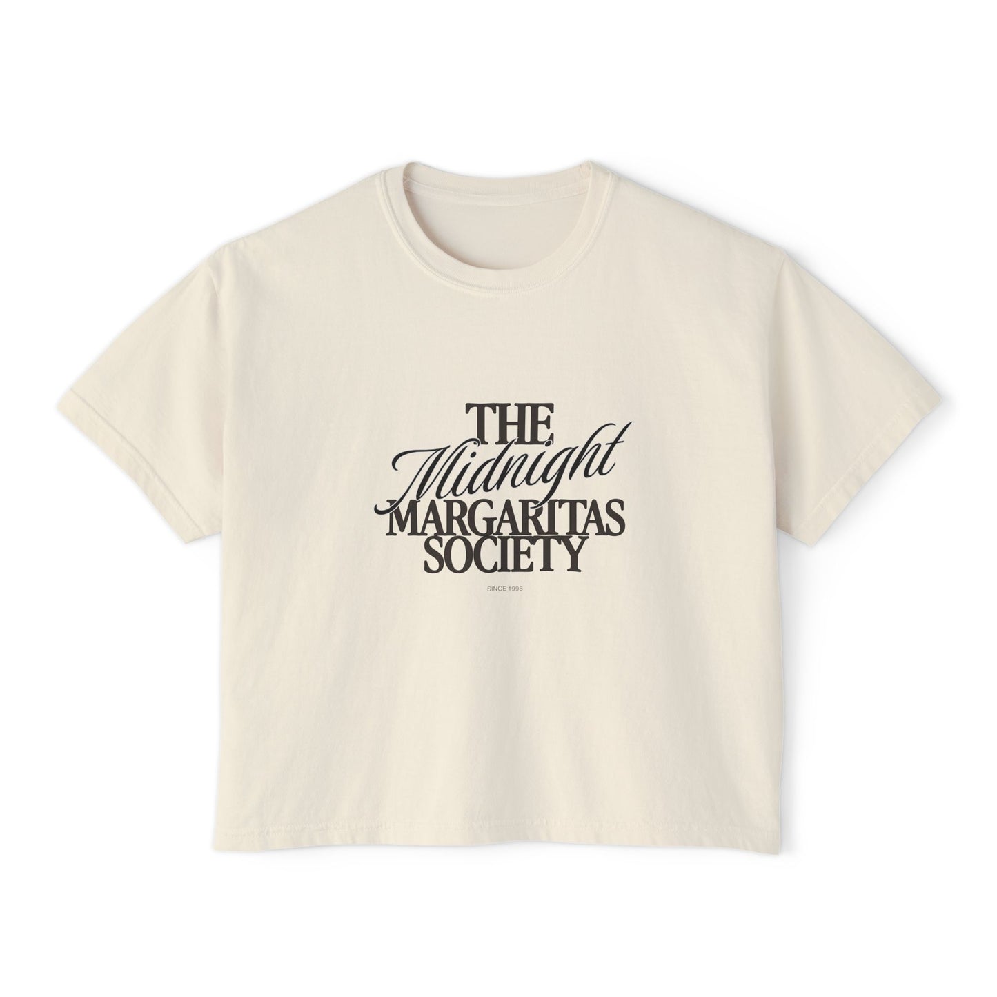 Midnight Margaritas Society Oversized Boxy Tee in Amas Veritas | Vintage Cocktail Club Cropped T-Shirt | Retro Graphic Tee