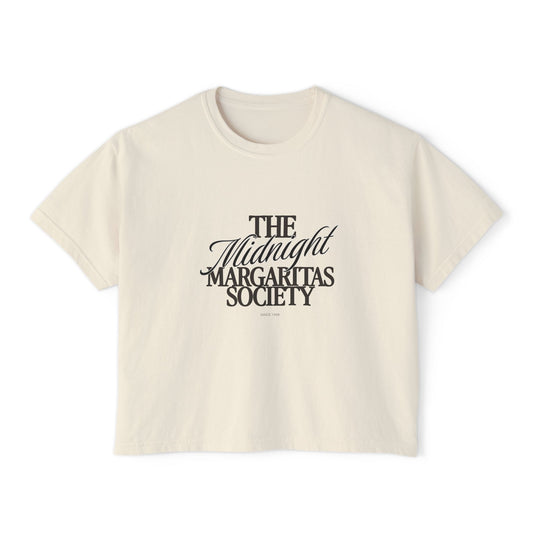 Midnight Margaritas Society Oversized Boxy Tee in Amas Veritas | Vintage Cocktail Club Cropped T-Shirt | Retro Graphic Tee