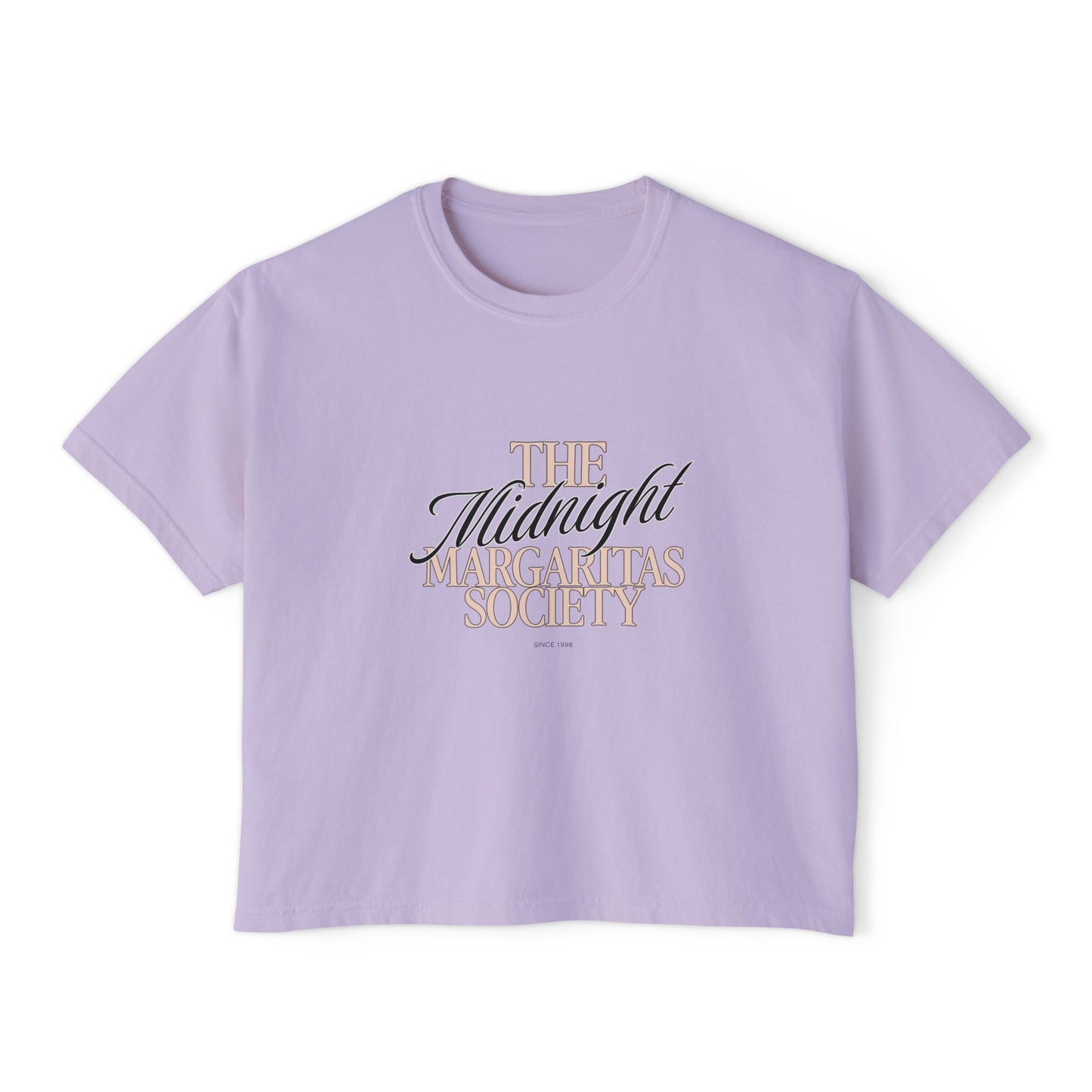 Midnight Margaritas Society Oversized Boxy Tee in Belladonna Bloom | Vintage Cocktail Club Cropped T-Shirt | Witchy Retro Graphic Tee