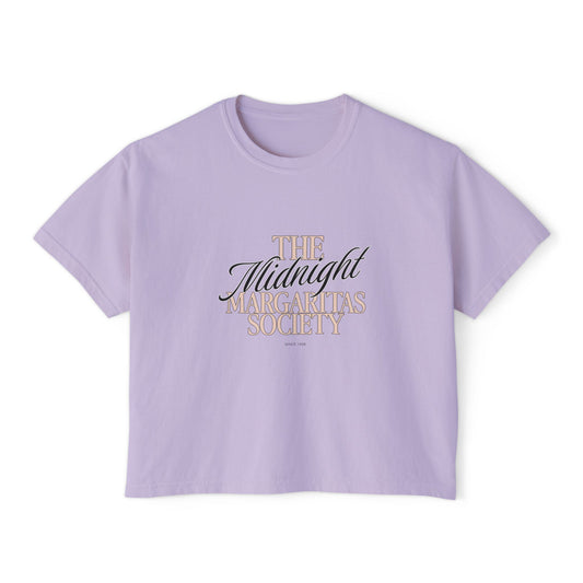Midnight Margaritas Society Oversized Boxy Tee in Belladonna Bloom | Vintage Cocktail Club Cropped T-Shirt | Witchy Retro Graphic Tee