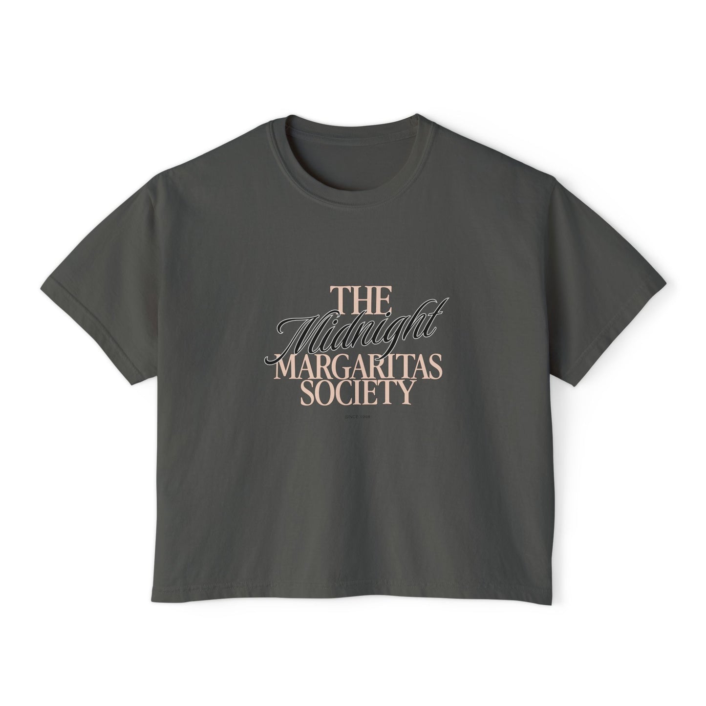 Midnight Margaritas Society Oversized Boxy Tee in Midnight Spell | Vintage Cocktail Club Cropped T-Shirt | Witchy Retro Graphic Tee