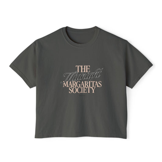 Midnight Margaritas Society Oversized Boxy Tee in Midnight Spell | Vintage Cocktail Club Cropped T-Shirt | Witchy Retro Graphic Tee
