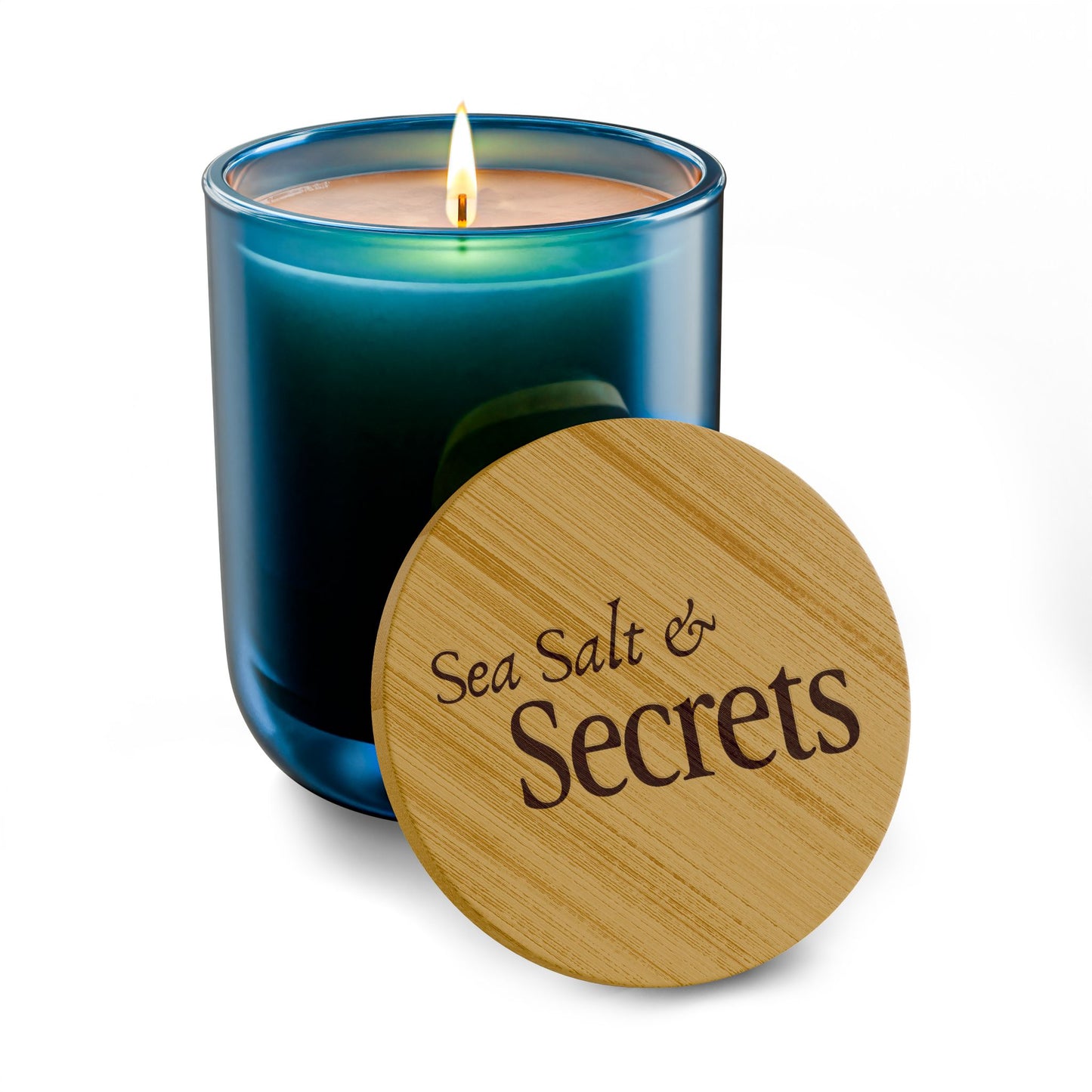Sea Salt & Secrets Soy Candle | 14 oz Engraved Bamboo Lid Candle | Coastal Witchy Home Fragrance