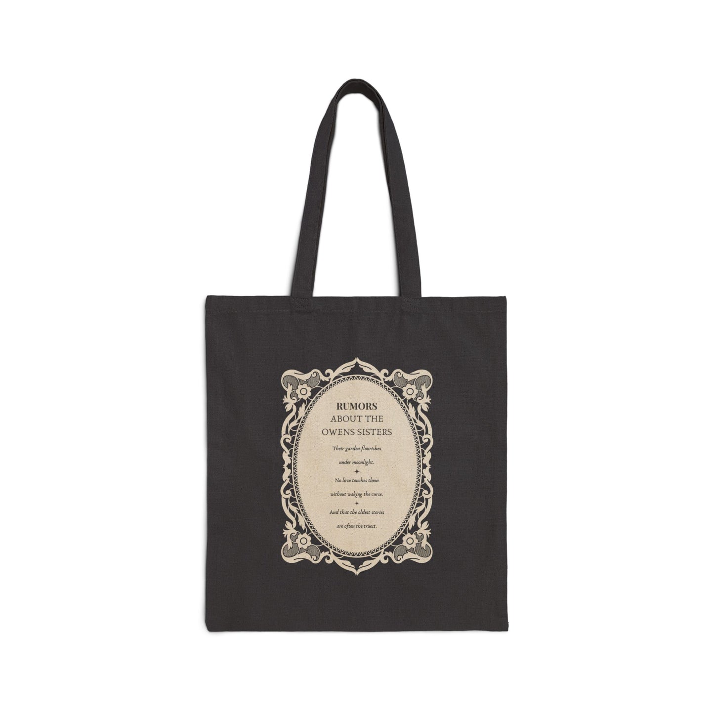 Practical Magic Inspired Owens Sisters Rumors Cotton Canvas Tote Bag in Black