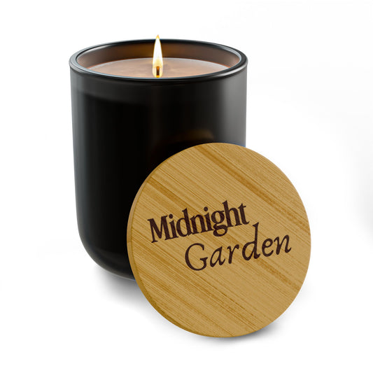 Midnight Garden Soy Candle | 14 oz Engraved Bamboo Lid Candle | Moody Witchy Botanical Home Fragrance