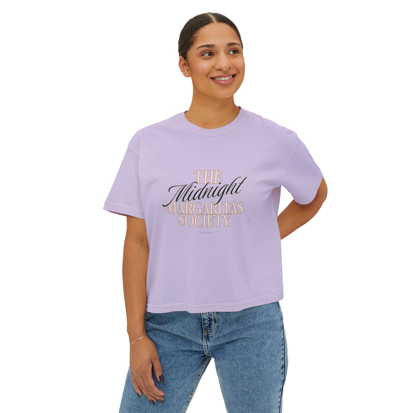 Midnight Margaritas Society Oversized Boxy Tee in Belladonna Bloom | Vintage Cocktail Club Cropped T-Shirt | Witchy Retro Graphic Tee