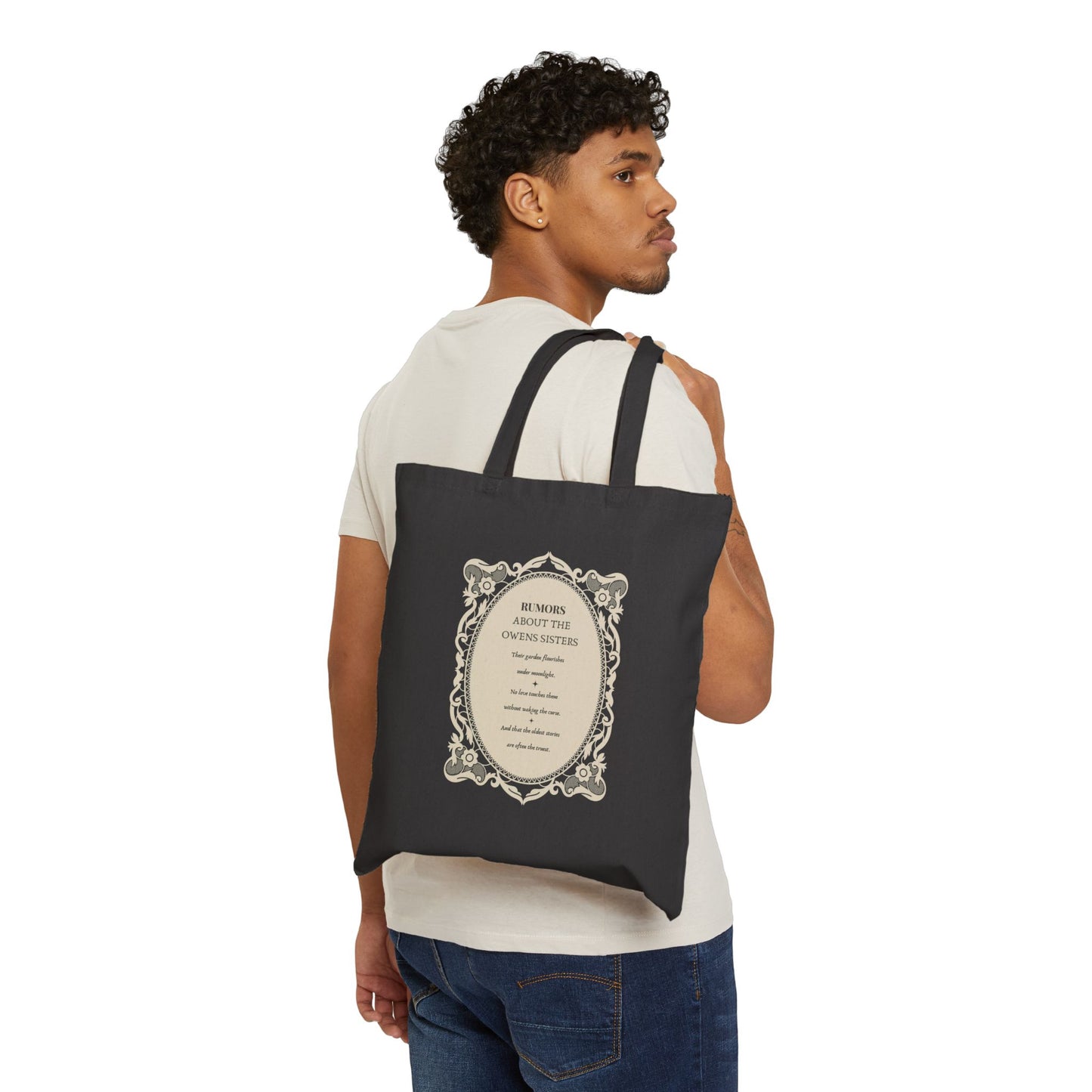 Practical Magic Inspired Owens Sisters Rumors Cotton Canvas Tote Bag in Black